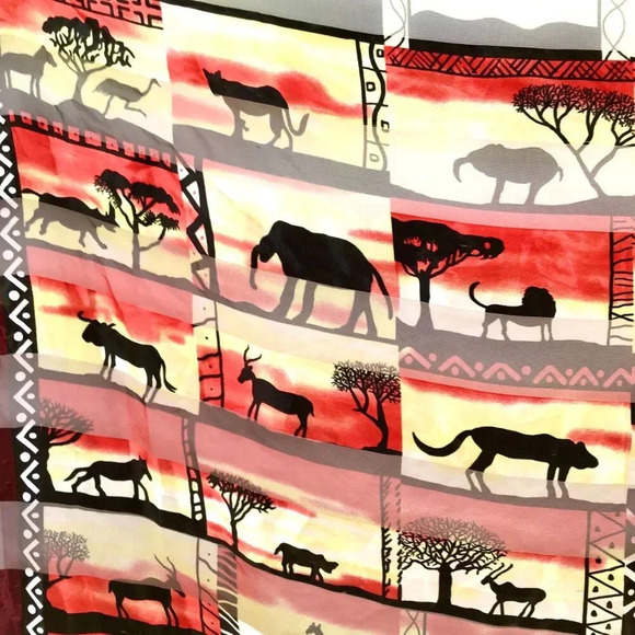 VTG Serengeti Safari Scarf Satin African Animals Sunset Afrocentric Large Square - Picture 4 of 14
